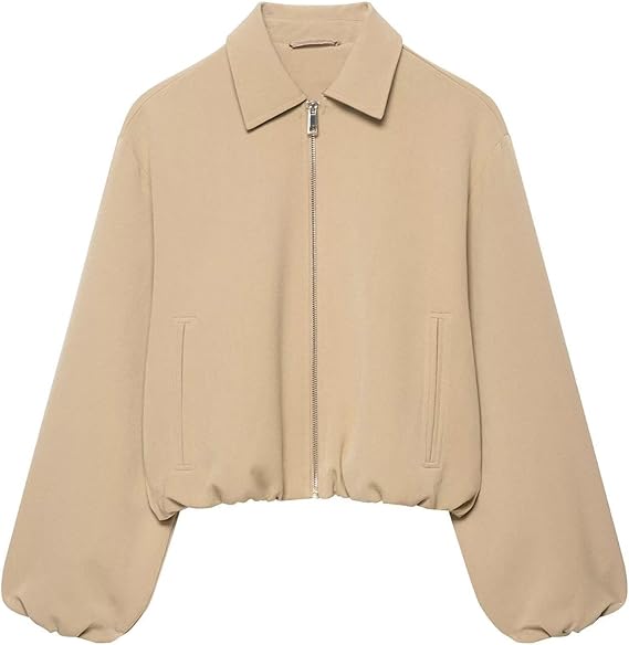 Women's Vintage Solid Color Cropped Zip-Up Jacket