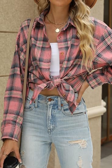 Women's Oversized Buffalo Plaid Flannel Button-Down Shirt