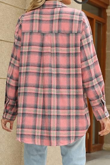 Women's Oversized Buffalo Plaid Flannel Button-Down Shirt