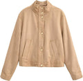 Women's High Collar Faux Suede Bomber Jacket