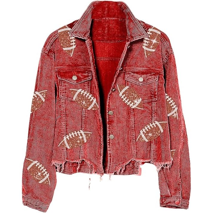 Women's Vintage Sequin Rugby Patched Corduroy Jackets
