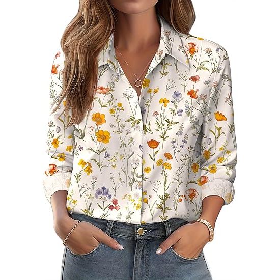 Women's Printed Long Sleeve Button-Down Shirts