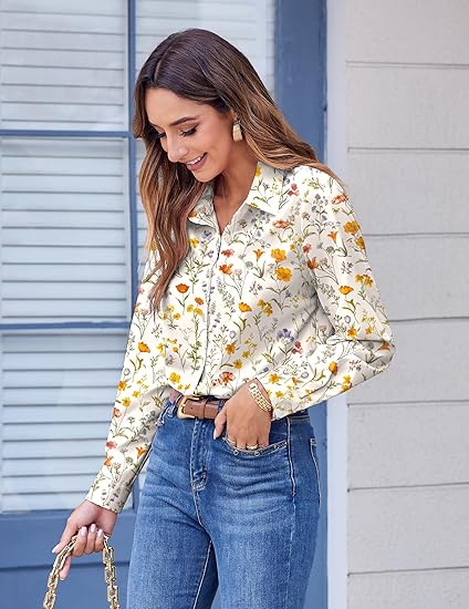 Women's Printed Long Sleeve Button-Down Shirts