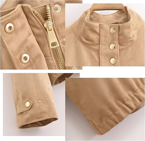 Women's High Collar Faux Suede Bomber Jacket