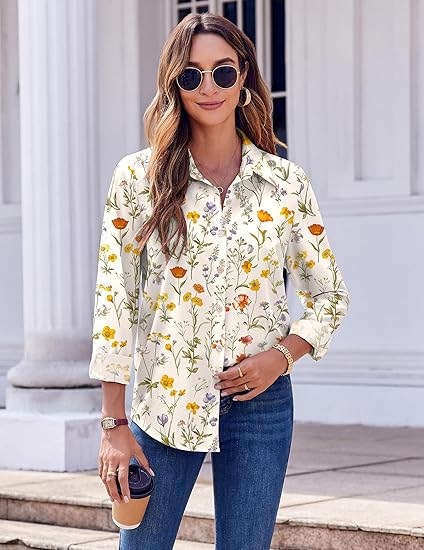 Women's Printed Long Sleeve Button-Down Shirts