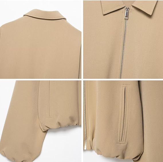 Women's Vintage Solid Color Cropped Zip-Up Jacket